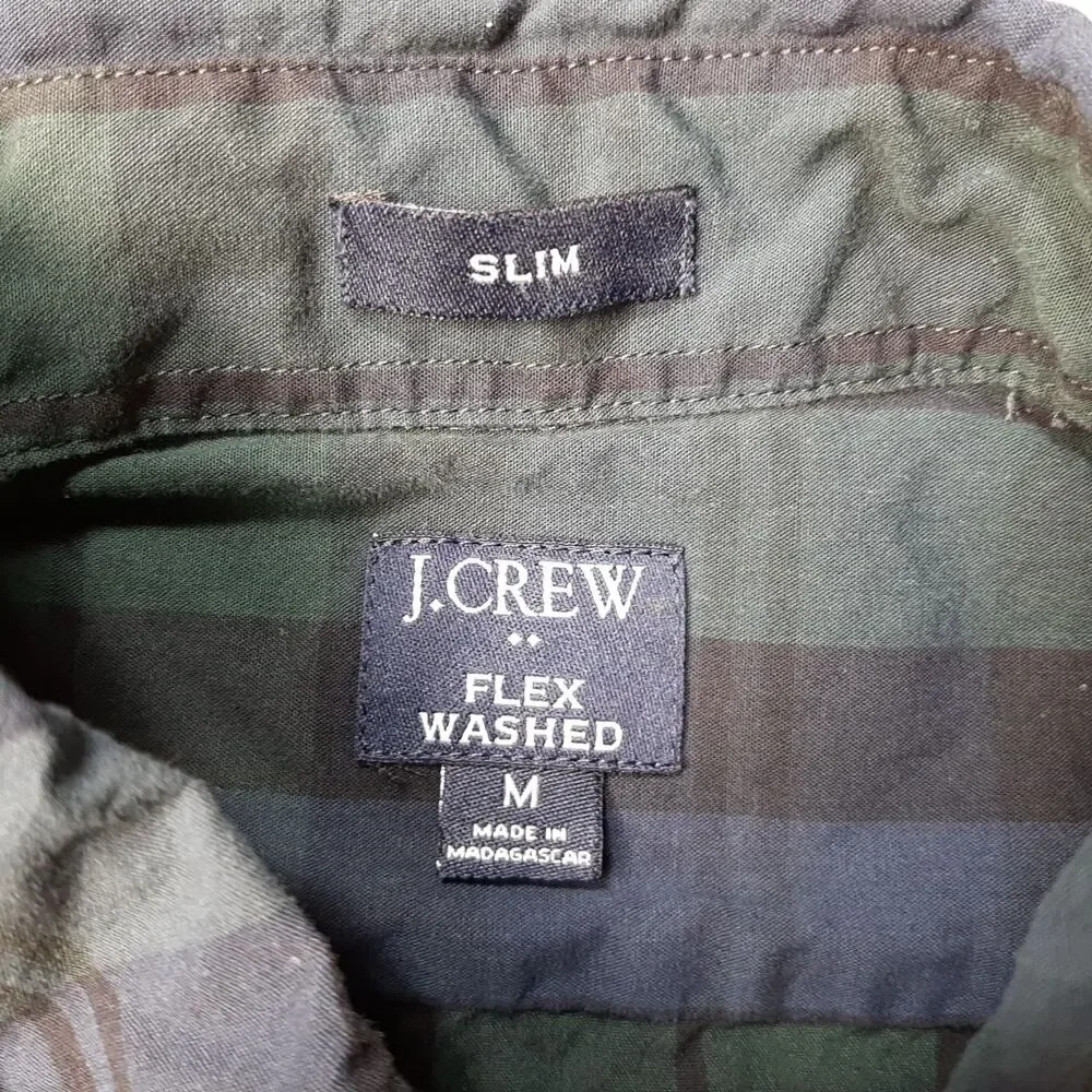 J Crew Shirt Mens Medium Black Green Blue Flex Washed Tartan Plaid Black Watch
